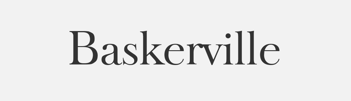 The word "Baskerville" displayed in a clean, black serif typeface against a plain, light grey background.